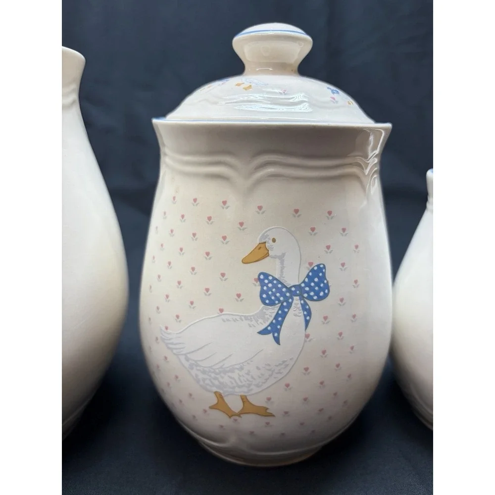 Vtg Tienshan Aunt Rhody Country Goose Canister Set of 4 w/ 3 Lids